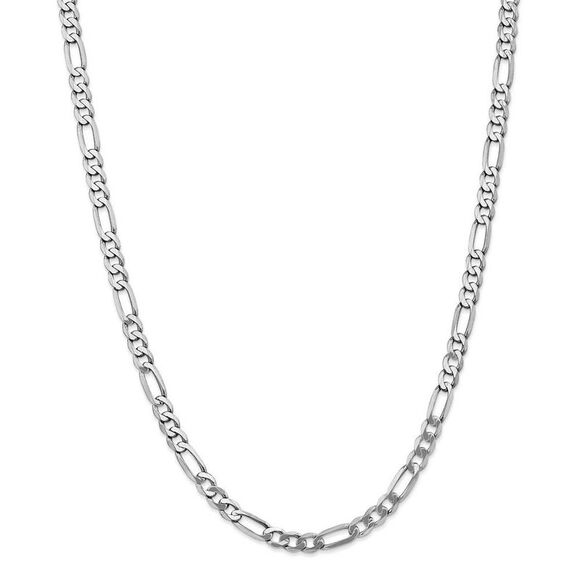 Men's 5.5mm 14k White Gold Flat Figaro Chain Necklace, 24 Inch - Picture 1 of 8